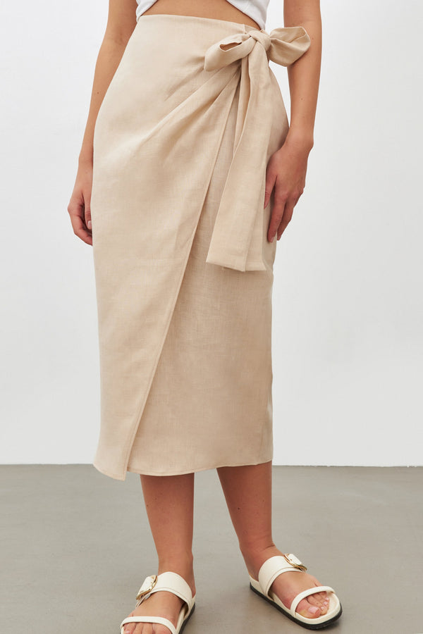 Setre Linen Skirt With Side Ties Beige