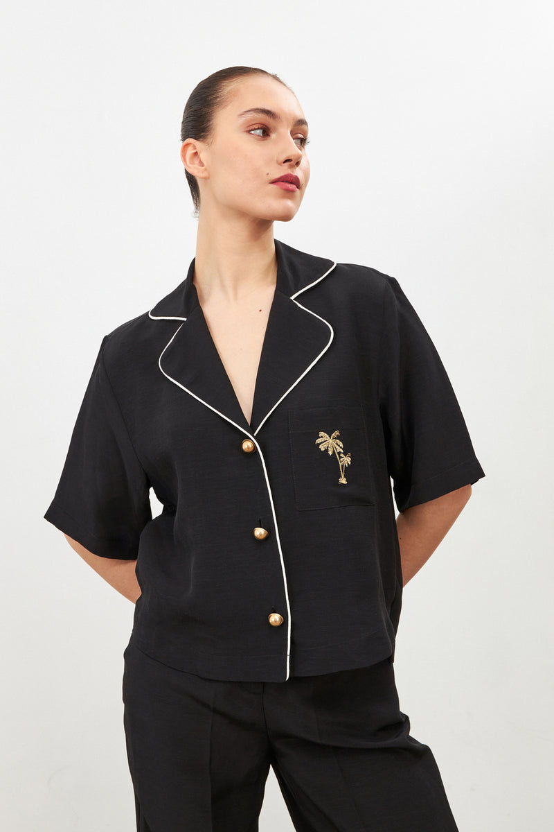 Setre Button Detailed Blouse And Pocket Detailed Trousers Suit Black