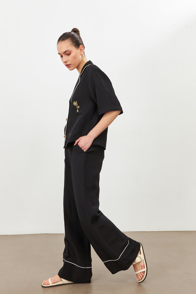 Setre Button Detailed Blouse And Pocket Detailed Trousers Suit Black