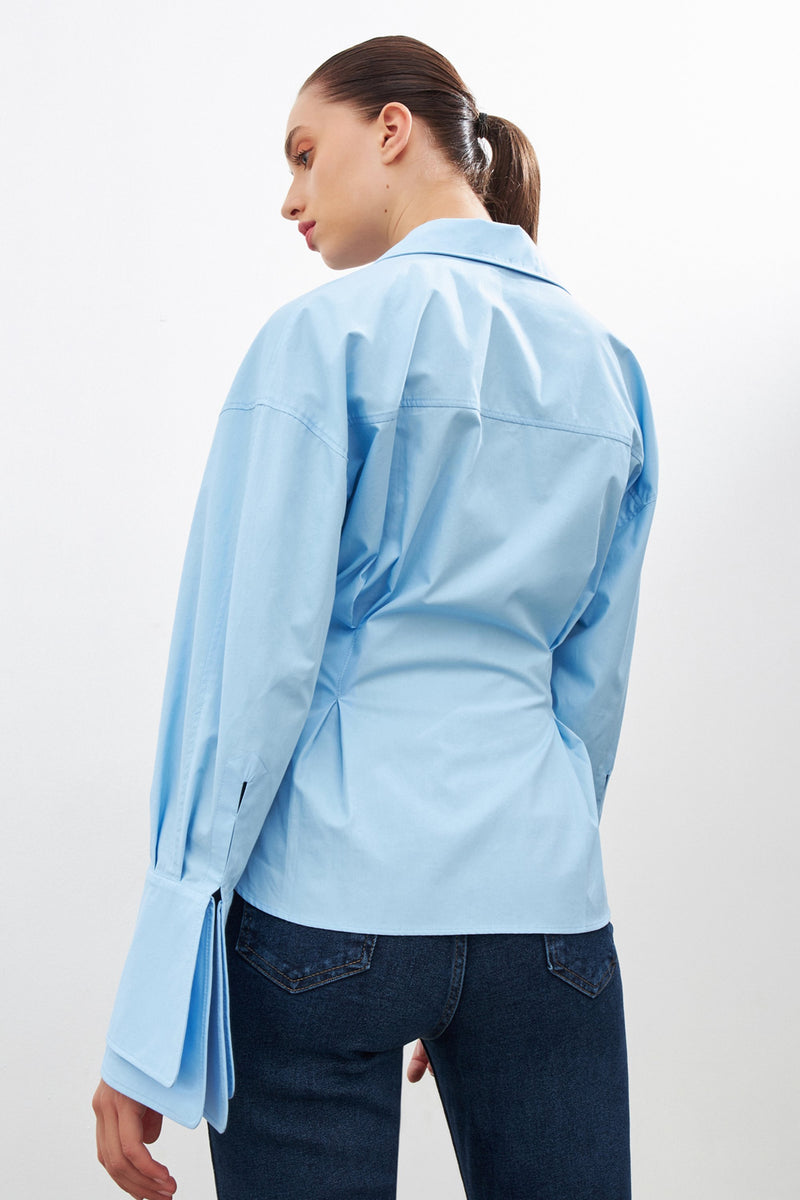 Setre Asymmetric Closure With Waist Detail Shirt  Blue