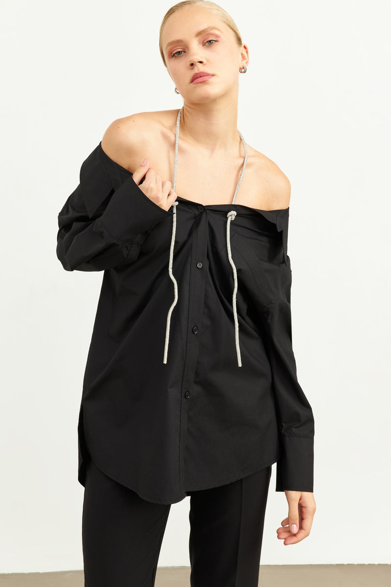 Setre Neck Accessory Detailed Tunic Black