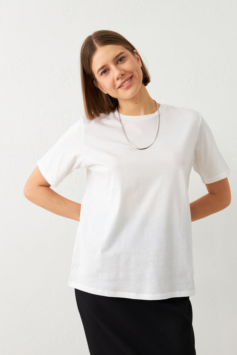 Setre Crew Neck Plain T-Shirt Ecru