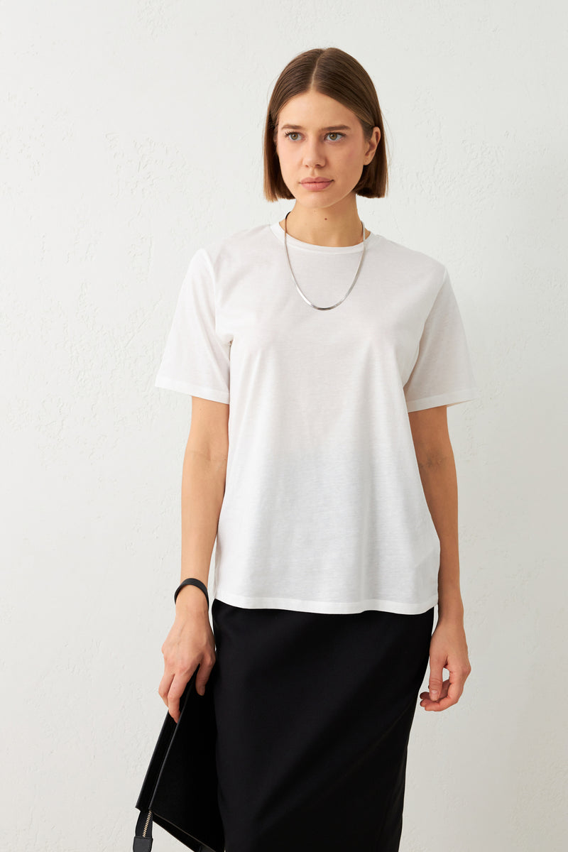 Setre Crew Neck Plain T-Shirt Ecru