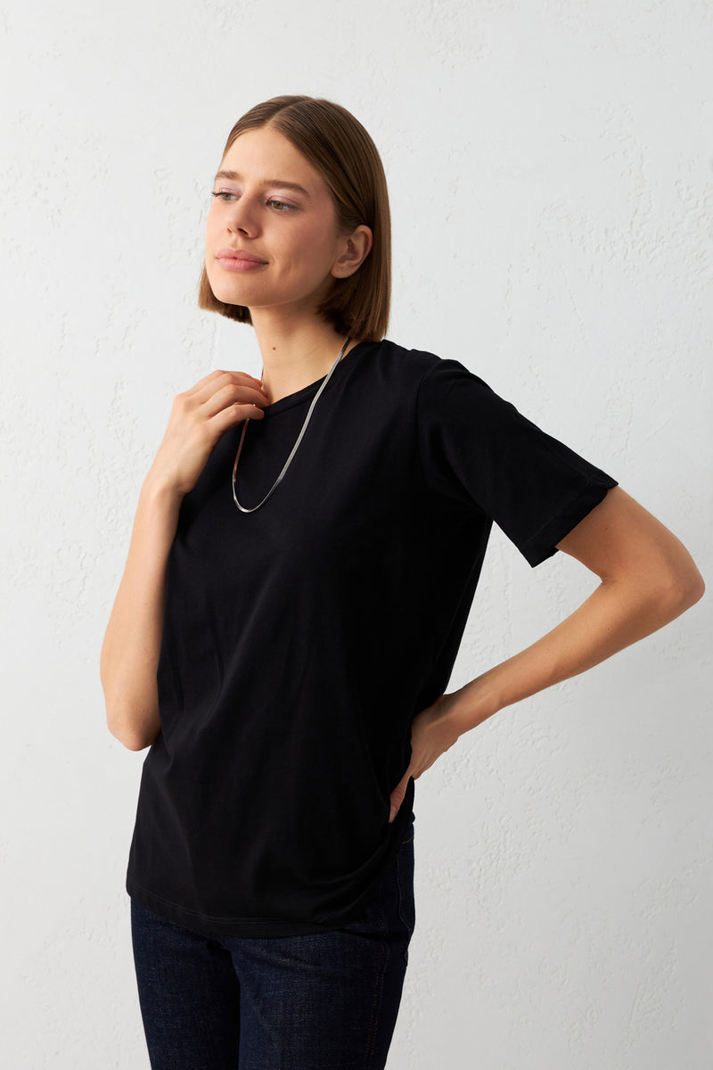 Setre Crew Neck Plain T-Shirt Black