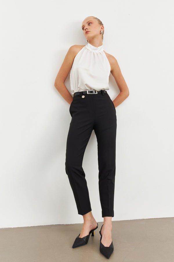 Setre Solid Belted Trousers Black