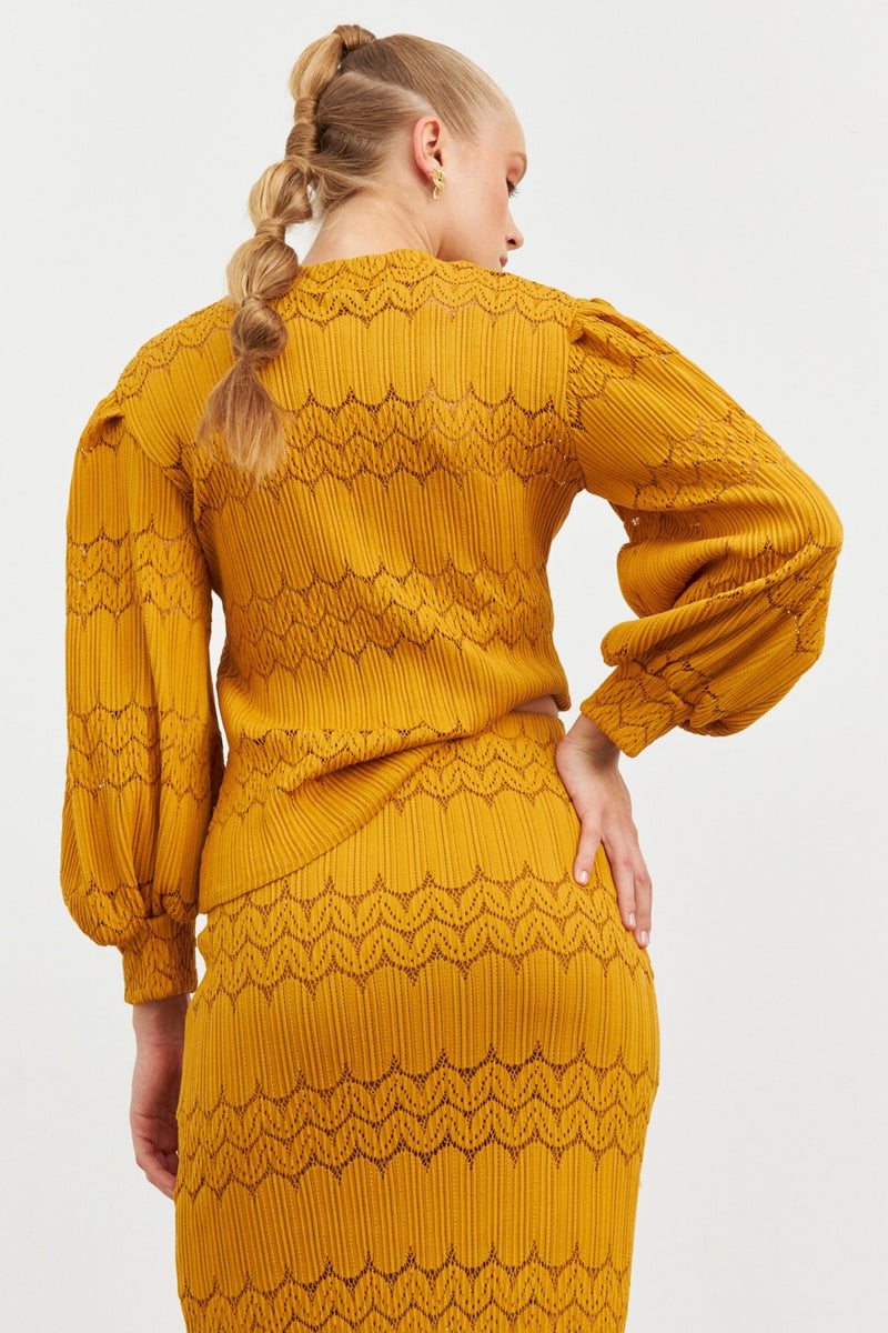 Setre Patterned Knitwear Skirt Suit Mustard