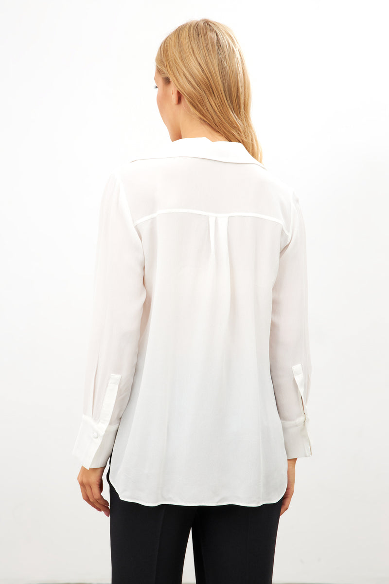 Setre Lace Detail Long Sleeve Shirt With Collar White