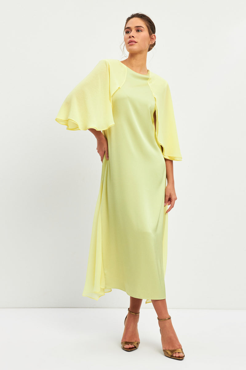 Setre Wide Sleeve Pleat Detail Dress Lime