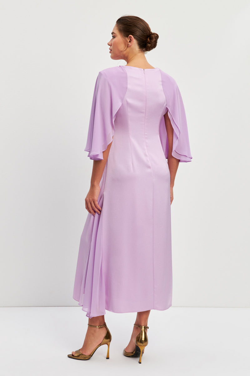 Setre Wide Sleeve Pleat Detail Dress Lilac