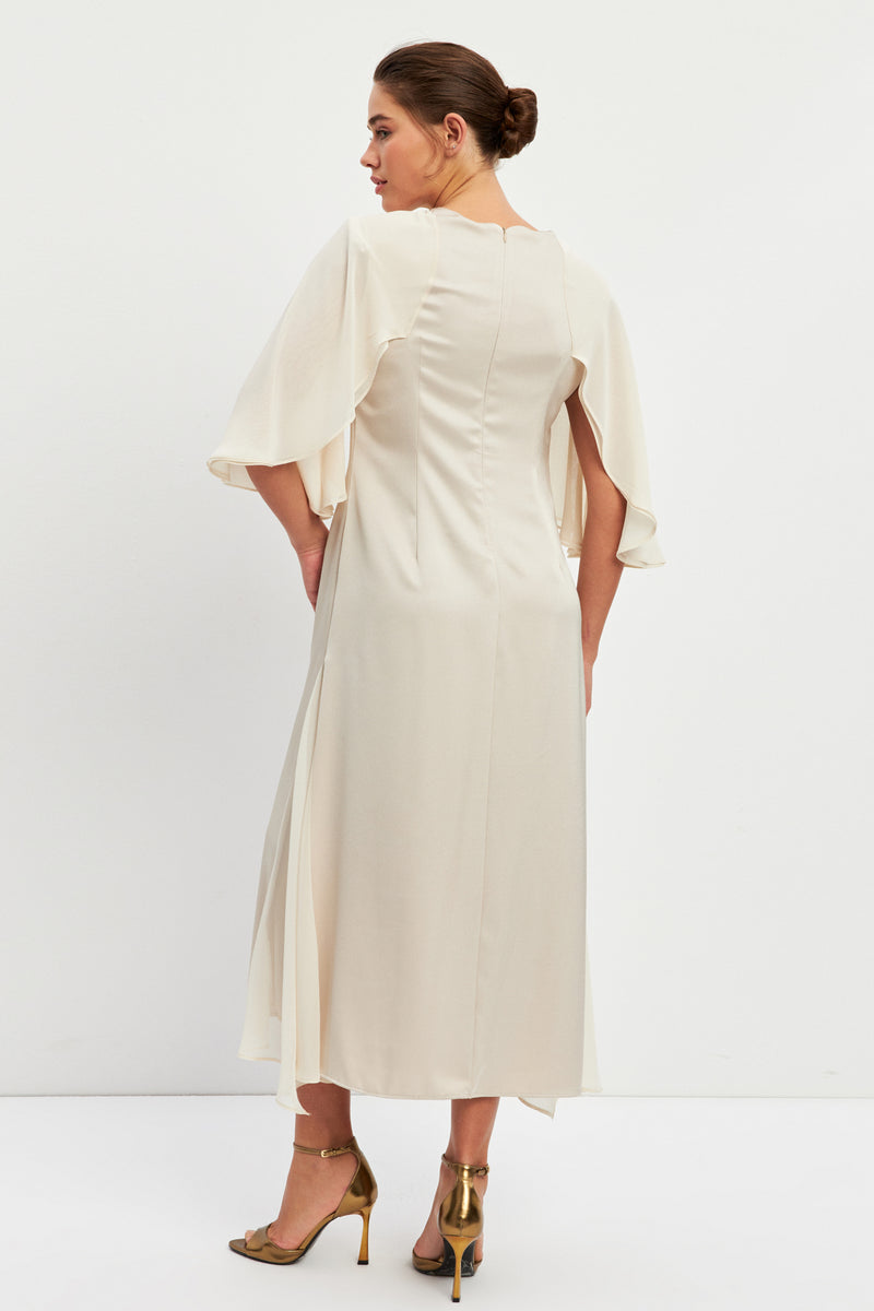 Setre Wide Sleeve Pleat Detail Dress Beige