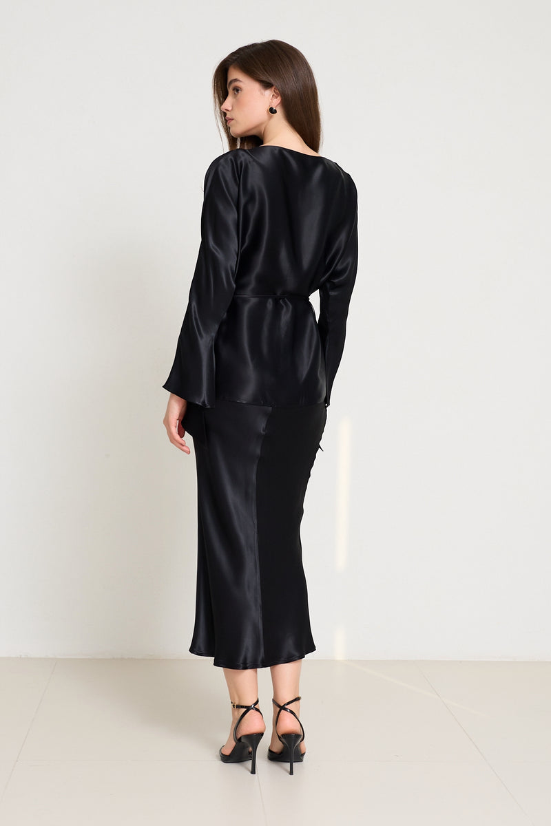 Setre Tie-Waist Detailed Long Sleeve Blouse Black