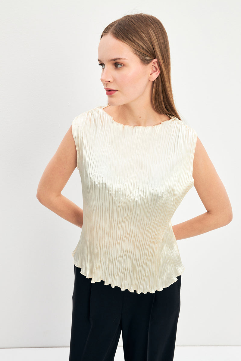 Setre Sleeveless Pleated Blouse Ecru