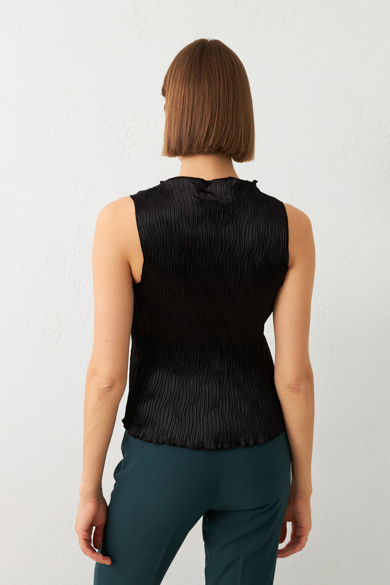 Setre Sleeveless Pleated Blouse Black