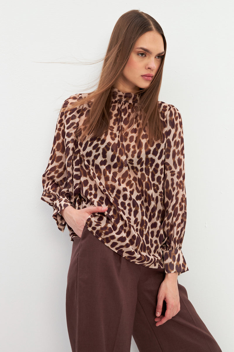 Setre Leopard Patterned Halter Neck Detailed Blouse Brown-Beige