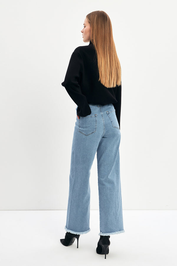 Setre Fringe Hem Denim Trousers Blue