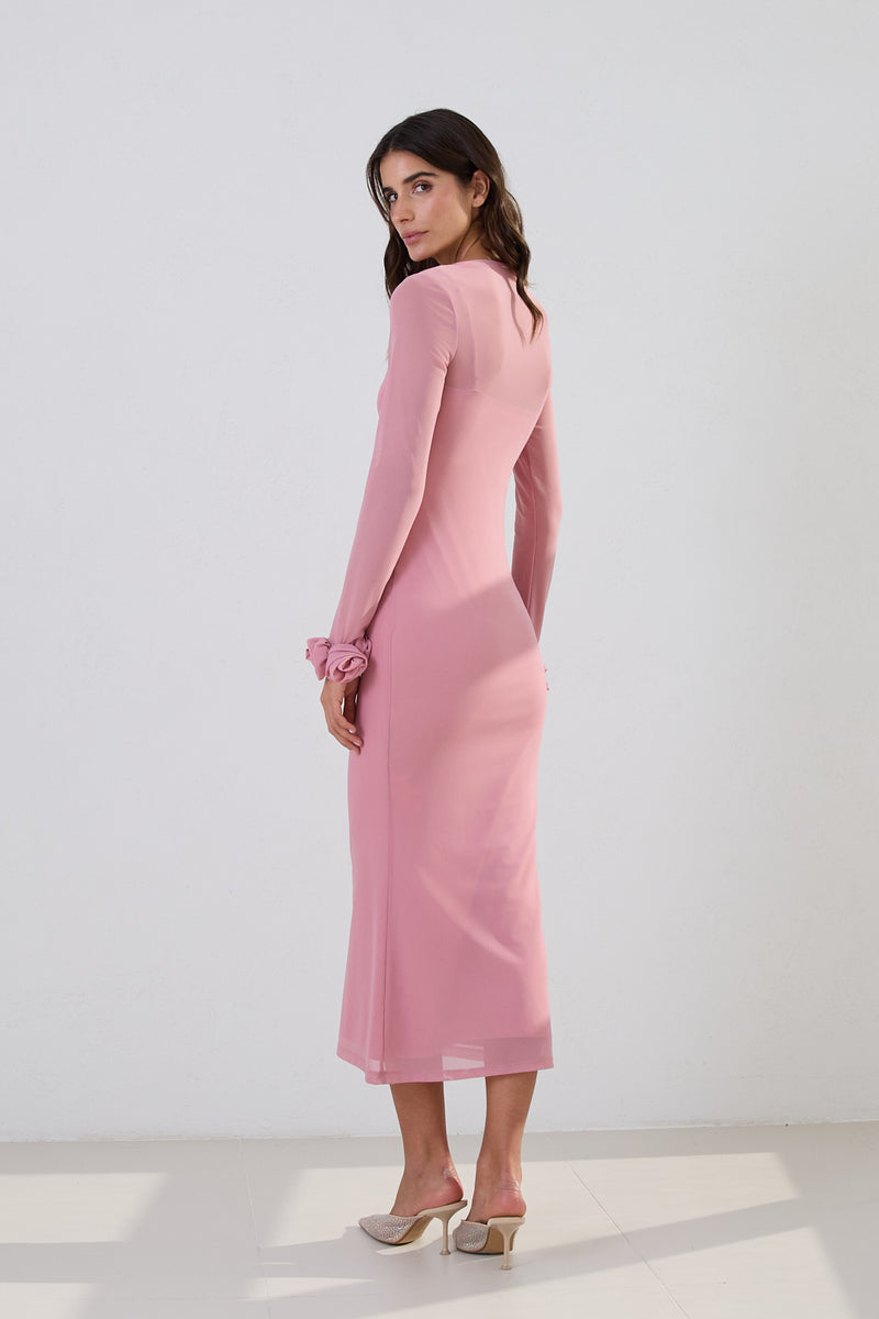 Setre Transparent Sleeve Midi Dress Pink