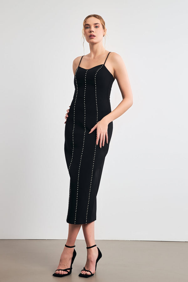 Setre Striped Detailed Midi Dress Black