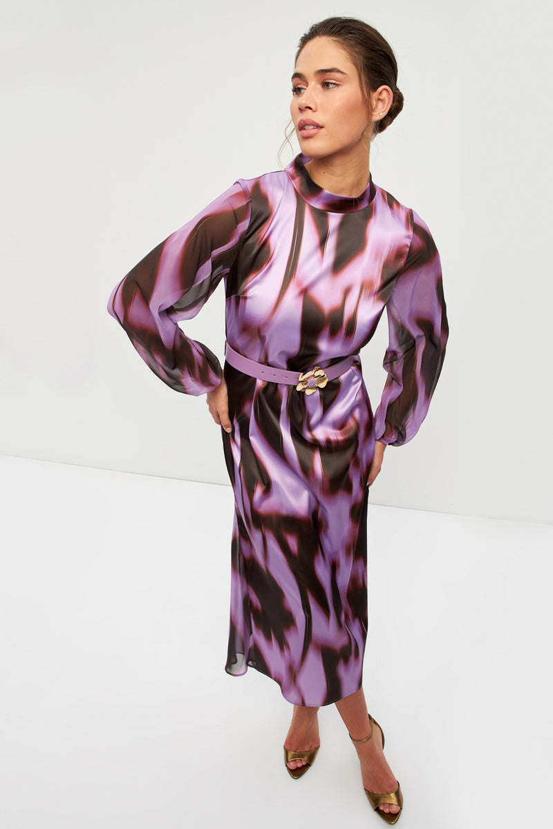 Setre Balloon Sleeve Patterned Dress Purple