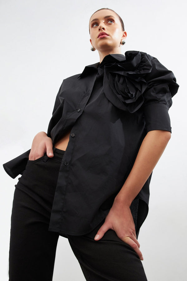 Setre Long Sleeve Shirt With Rose Details Black