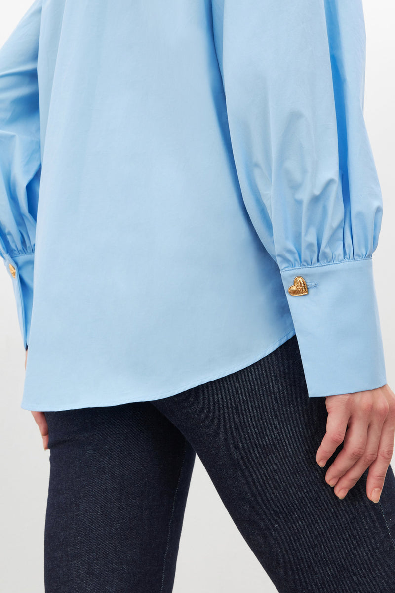 Setre Collar And Button Detail Long Sleeve Shirt Blue
