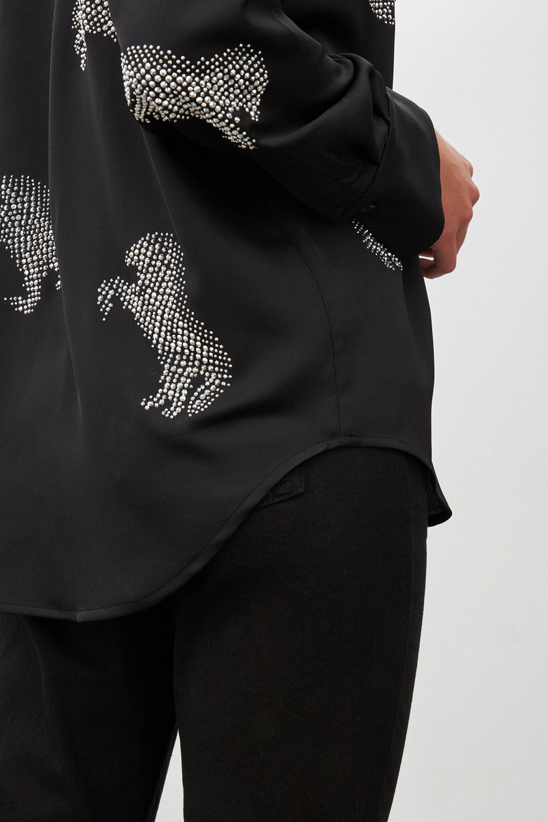 Setre Stone-Detailed Long Sleeve Shirt Black