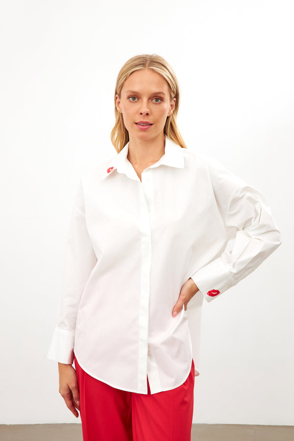 Setre Shirt With Lipstick Detail On Collar And Sleeve Ecru