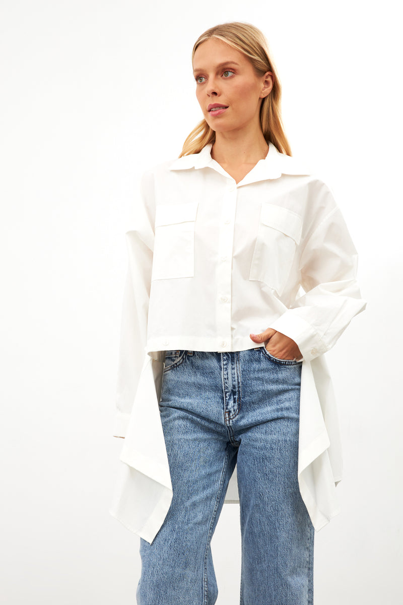 Setre Asymmetric Detail Pocket Long Sleeve Shirt Ecru