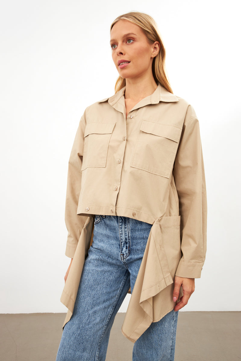 Setre Asymmetric Detail Pocket Long Sleeve Shirt Beige