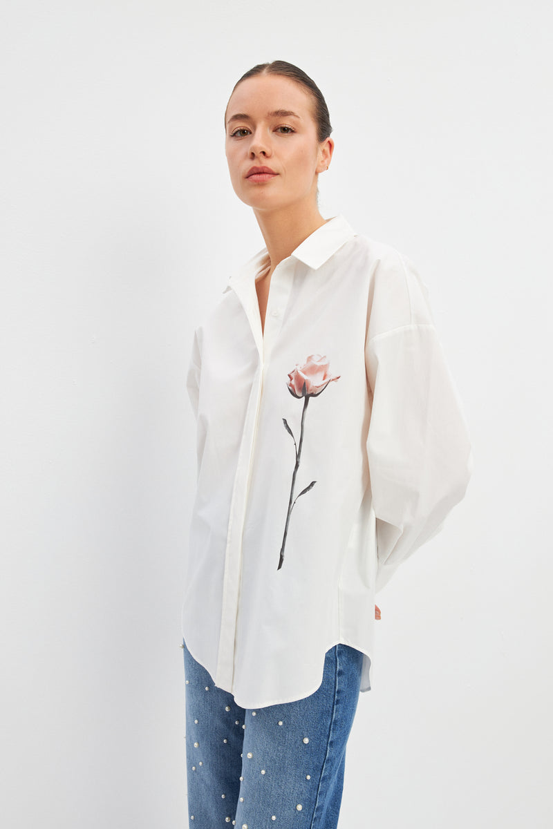 Setre Long Sleeve Shirts With Rose Prints Ecru