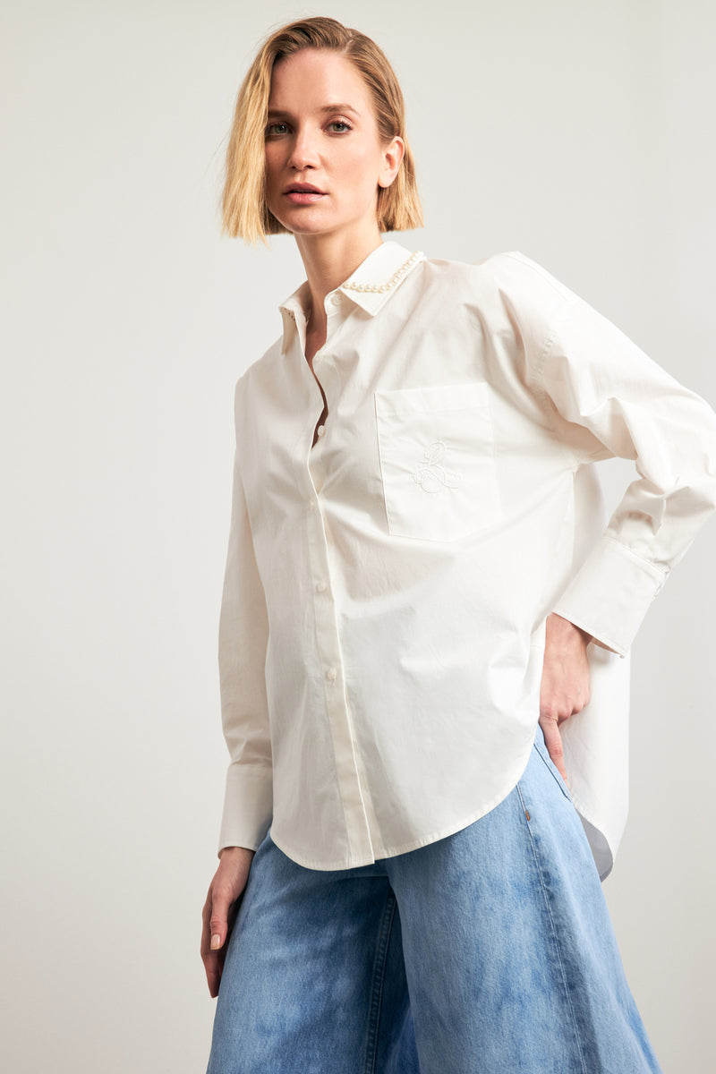 Setre Collar-Pearl Embellished Shirt Ecru