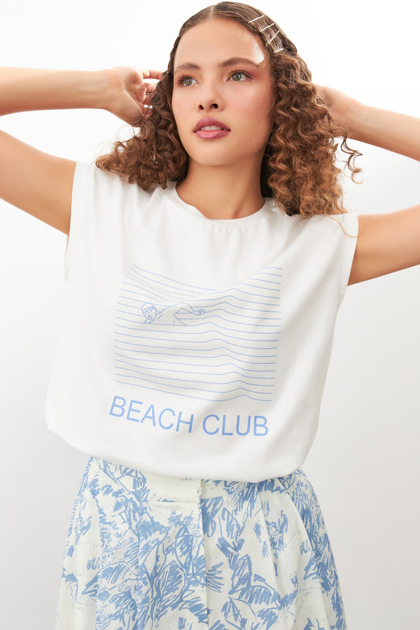 Setre Beach Club Printed T-Shirt Ecru