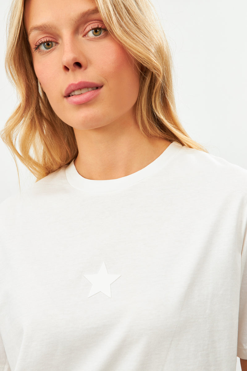 Setre Star Detailed Basic T-Shirt  Ecru