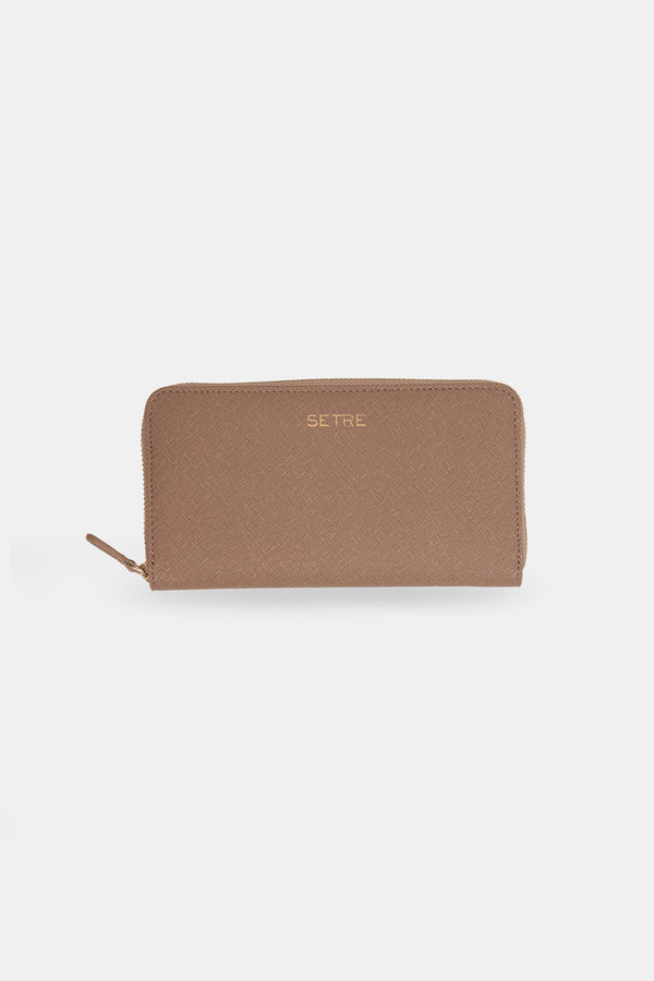 Setre Patterned Zippered Clutch Wallet Dark Beige