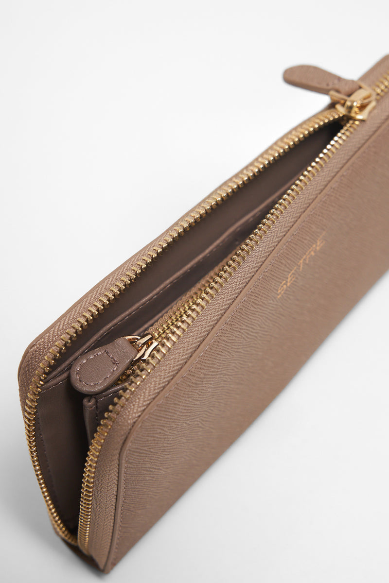 Setre Patterned Zippered Clutch Wallet Dark Beige