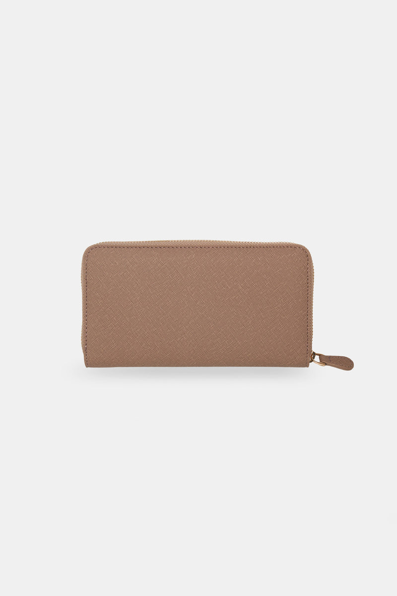 Setre Patterned Zippered Clutch Wallet Dark Beige