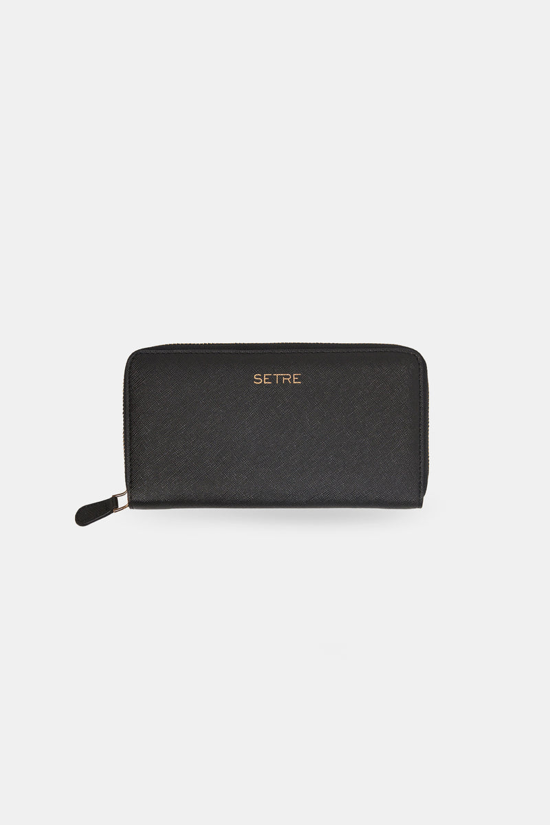 Setre Patterned Zippered Clutch Wallet Black