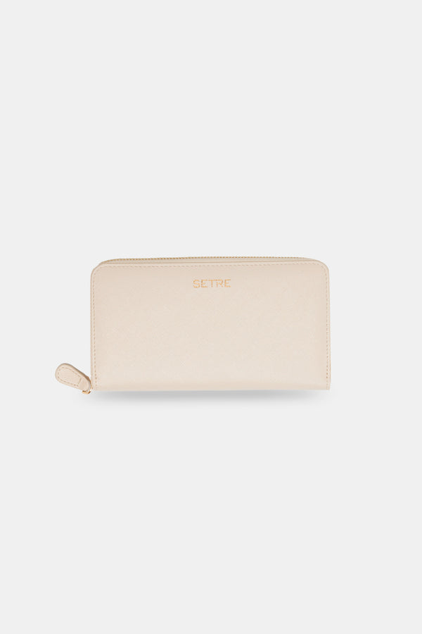 Setre Patterned Zippered Clutch Wallet Light Beige