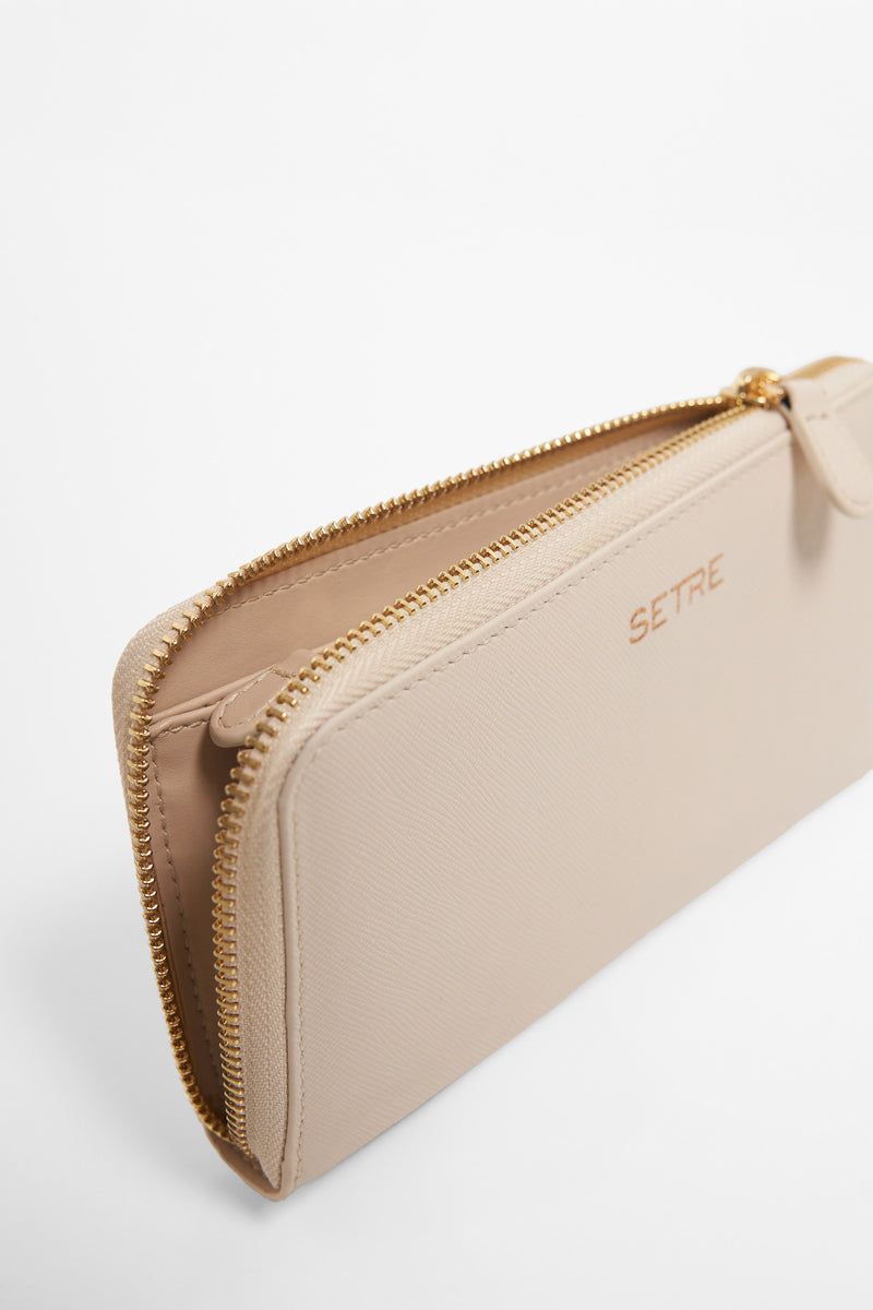Setre Patterned Zippered Clutch Wallet Light Beige