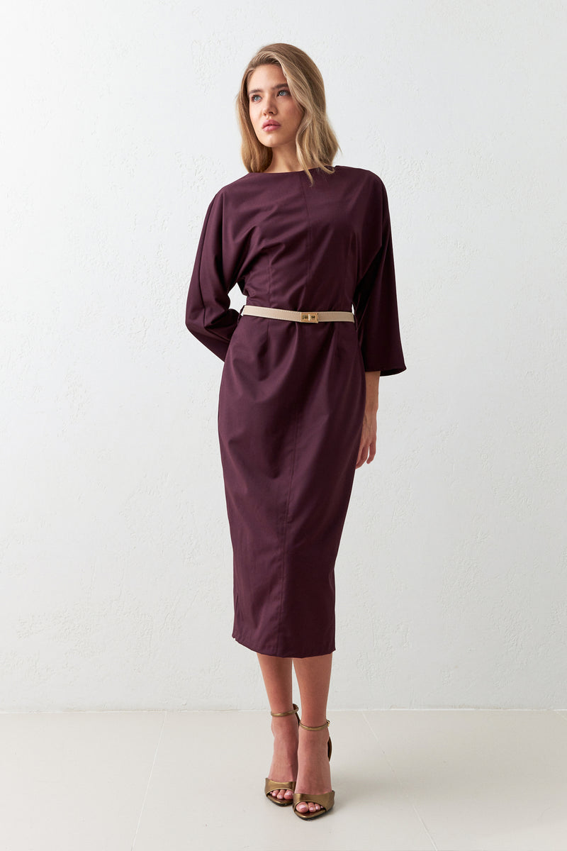 Setre Belt Detailed Midi Dress Burgundy