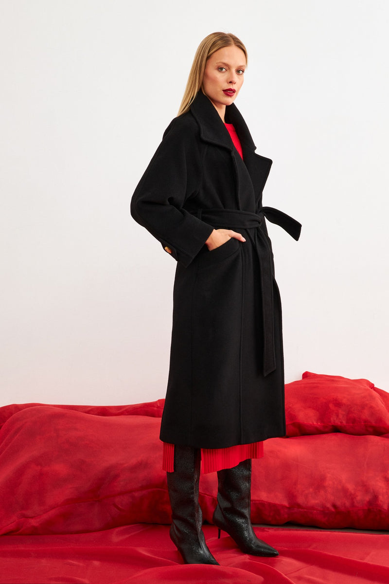 Setre Belt And Sleeve Detailed Coat Black