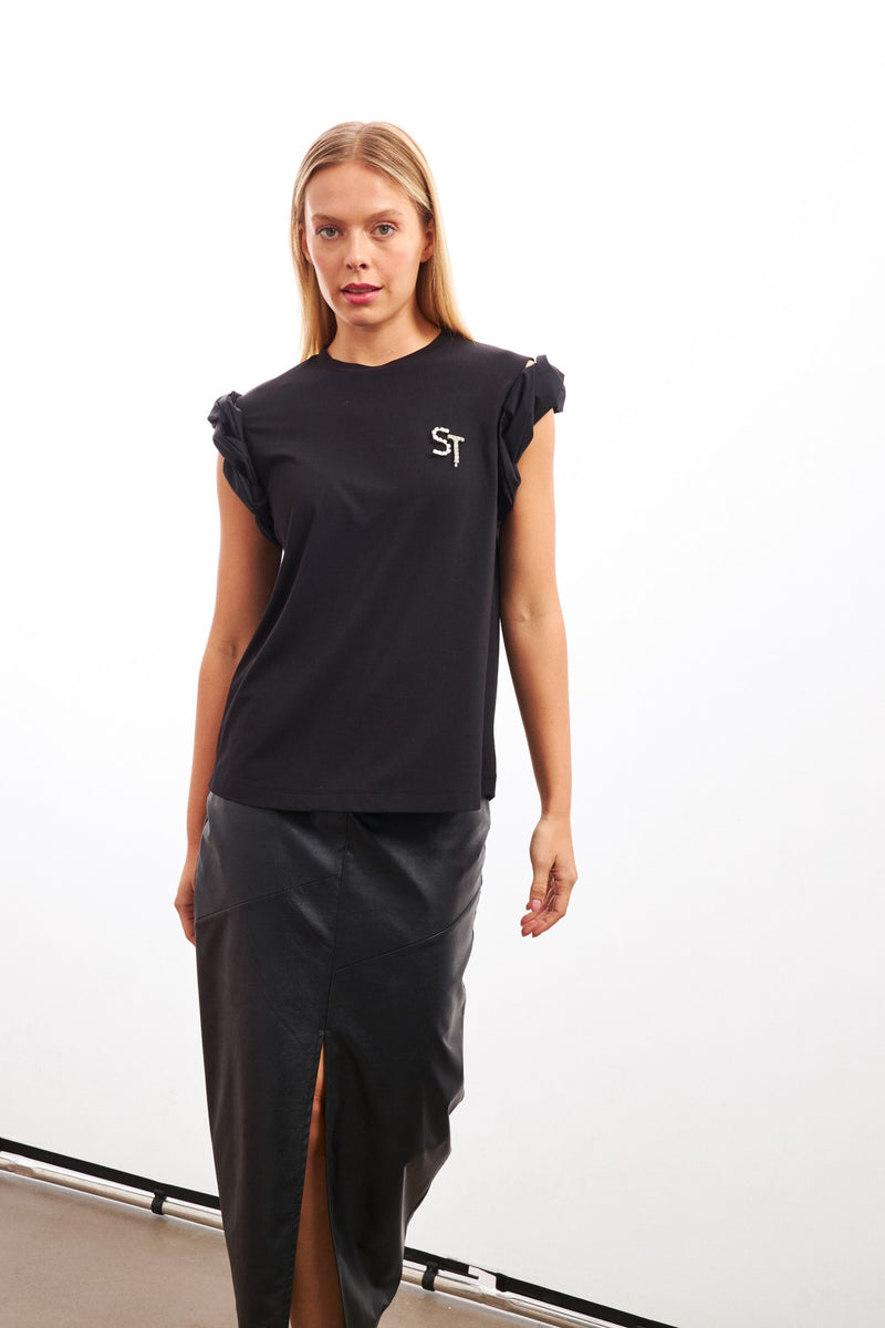 Setre Detailed Sleeve T-Shirt Black