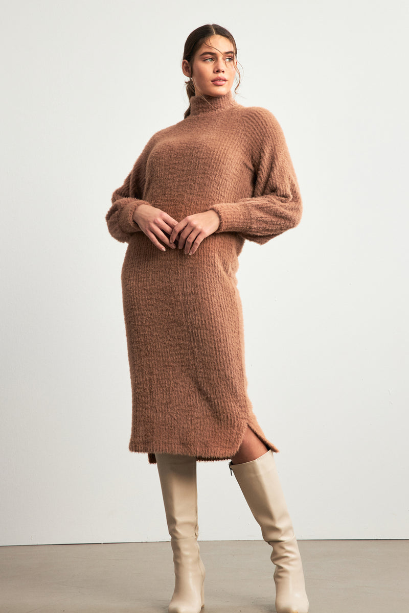 Setre Turtleneck Long Sleeve Midi Dress Light Brown