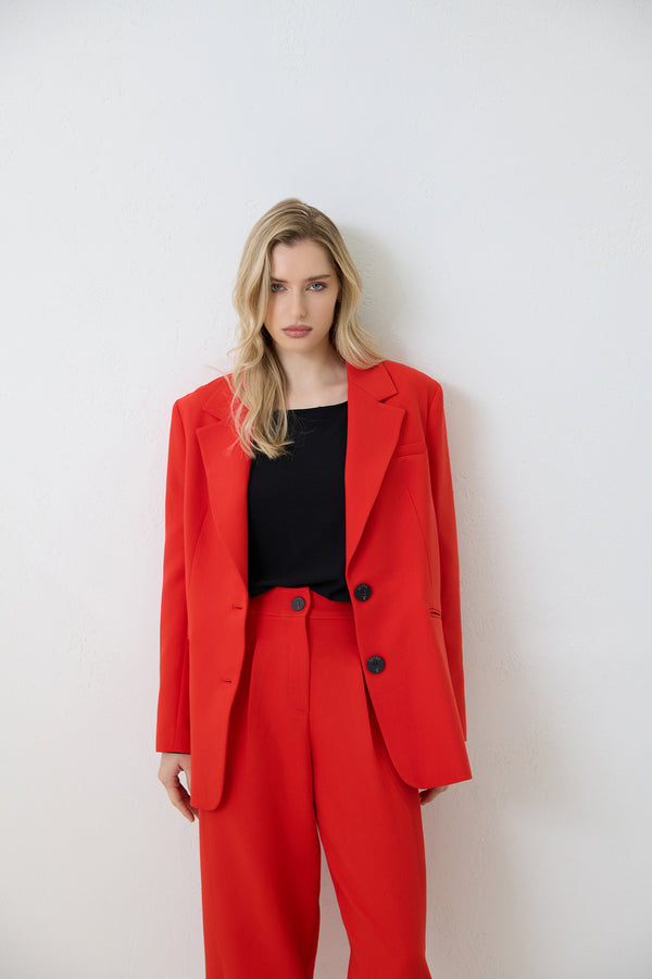 Setre Single Button And Pocket Detailed Jacket Red