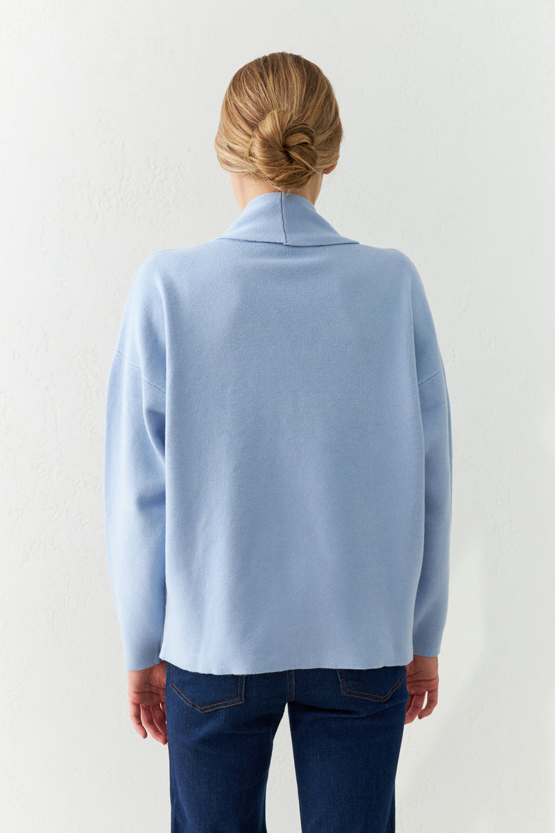 Setre Asymmetrical Collar Long Sleeve Knitwear Blue