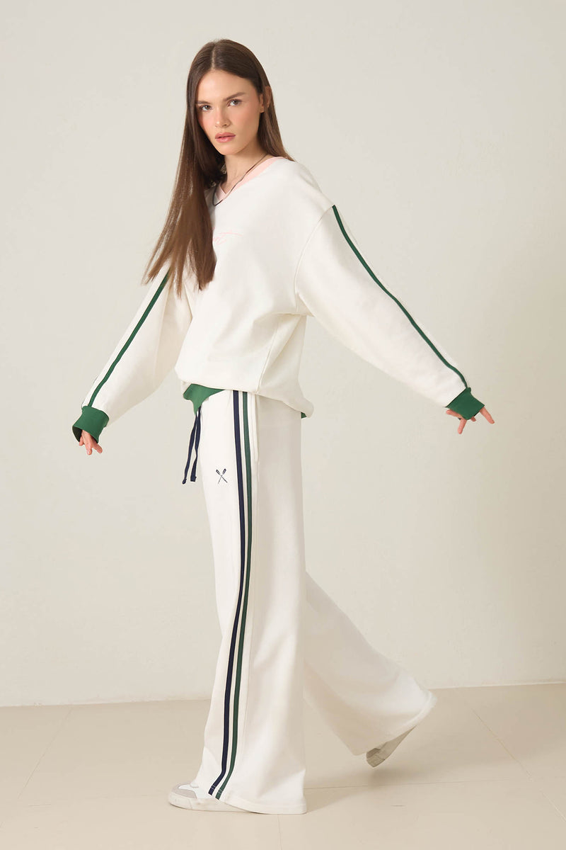 Setre Embroidered Detailed Side Striped Sweatpants Ecru