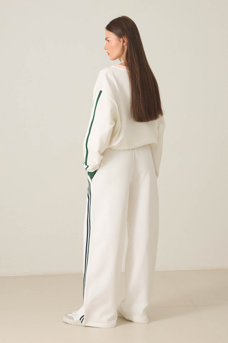 Setre Embroidered Detailed Side Striped Sweatpants Ecru