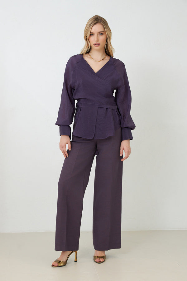 Setre Wrap Tie Detail Blouse Purple