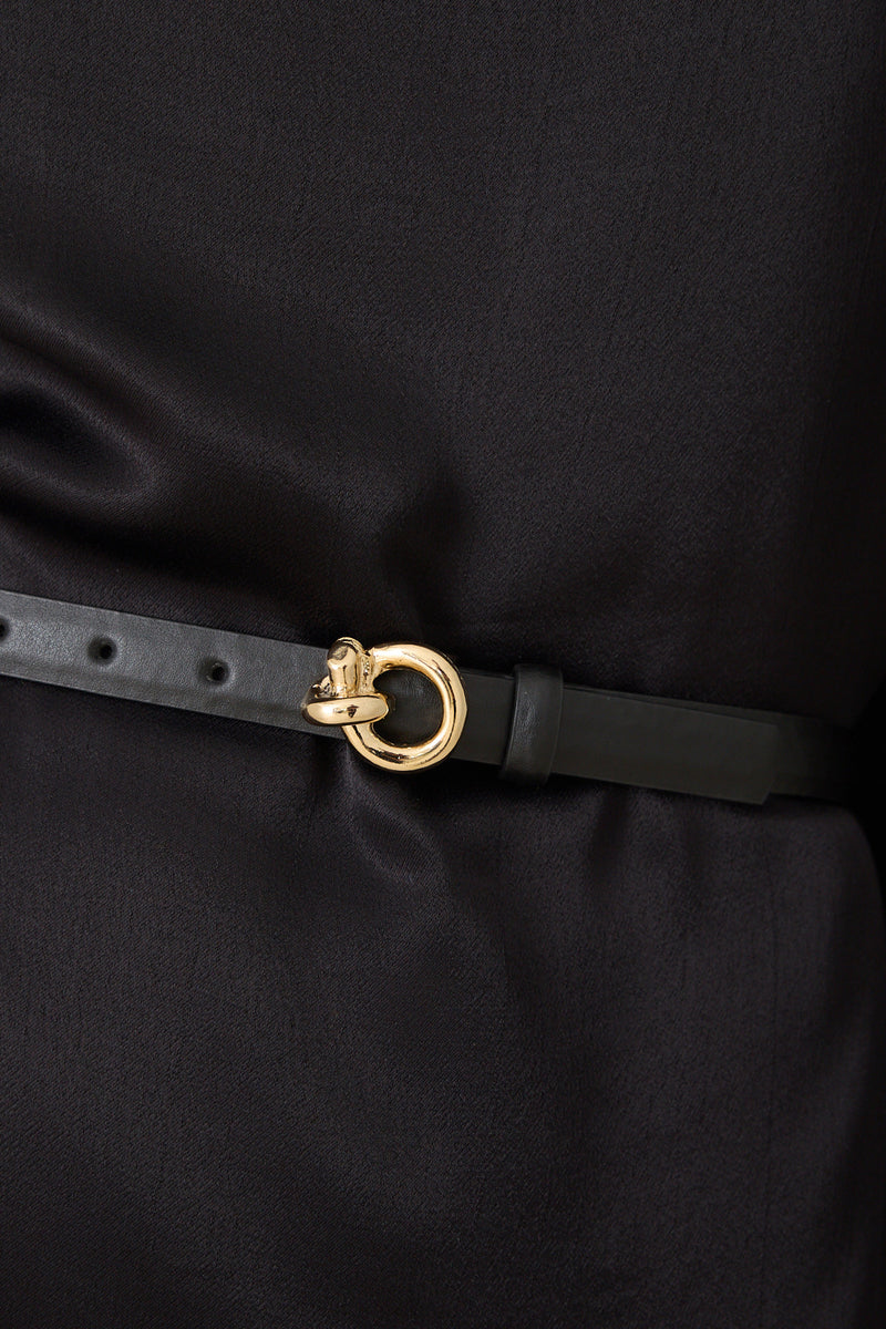 Setre Collar And Sleeve Detailed Belted Dress Black