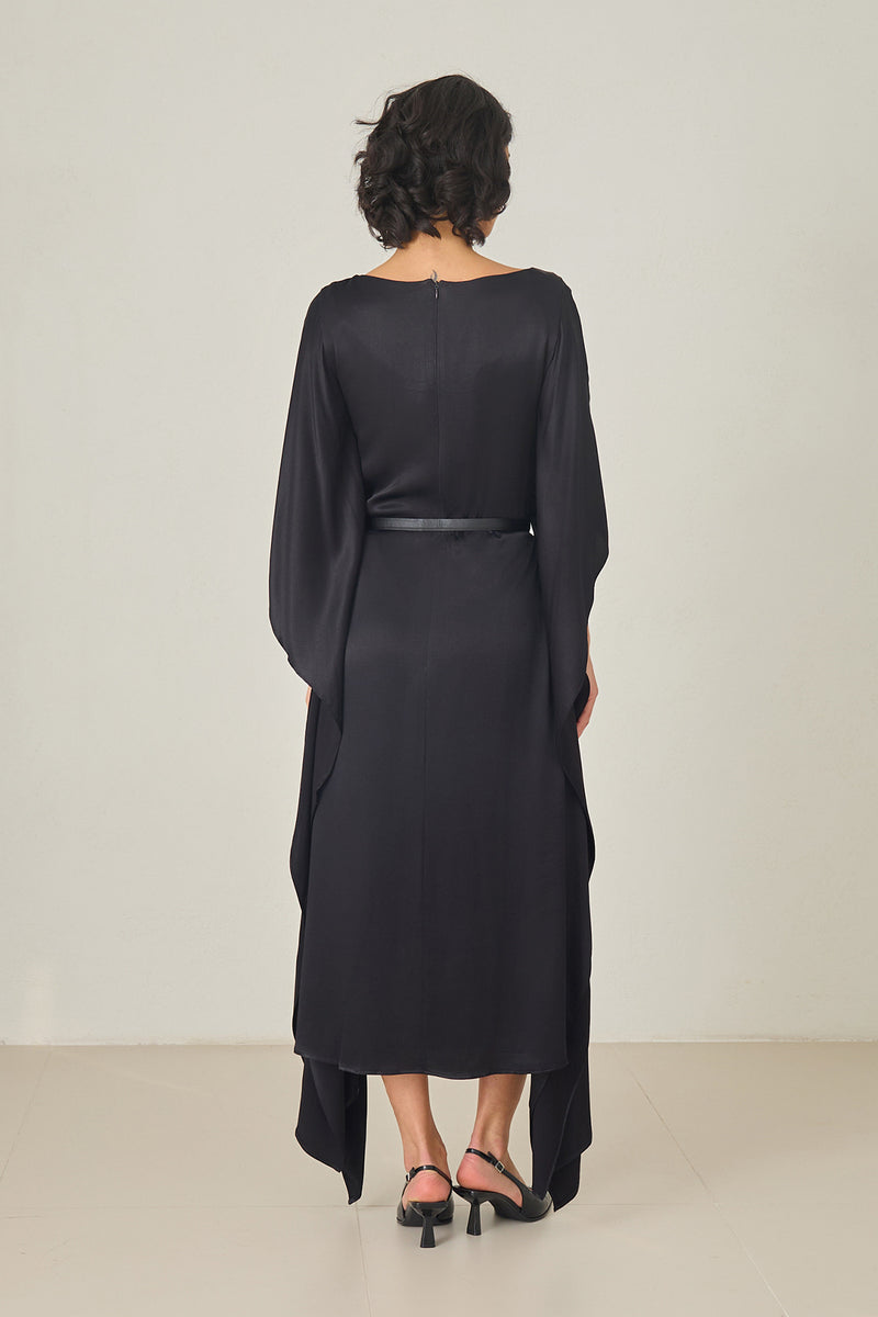 Setre Collar And Sleeve Detailed Belted Dress Black