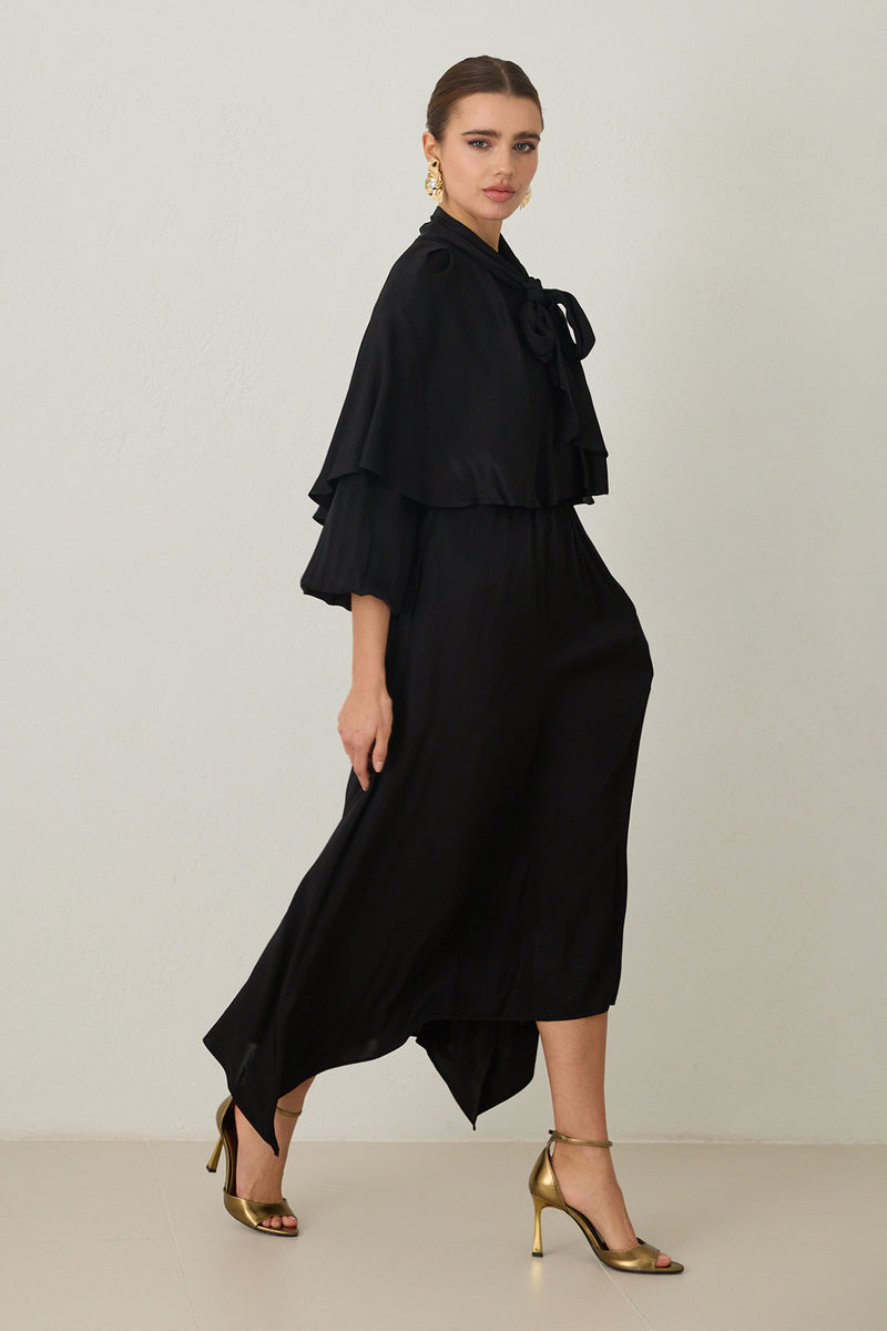 Setre Cape-Effect Asymmetrical Dress Black